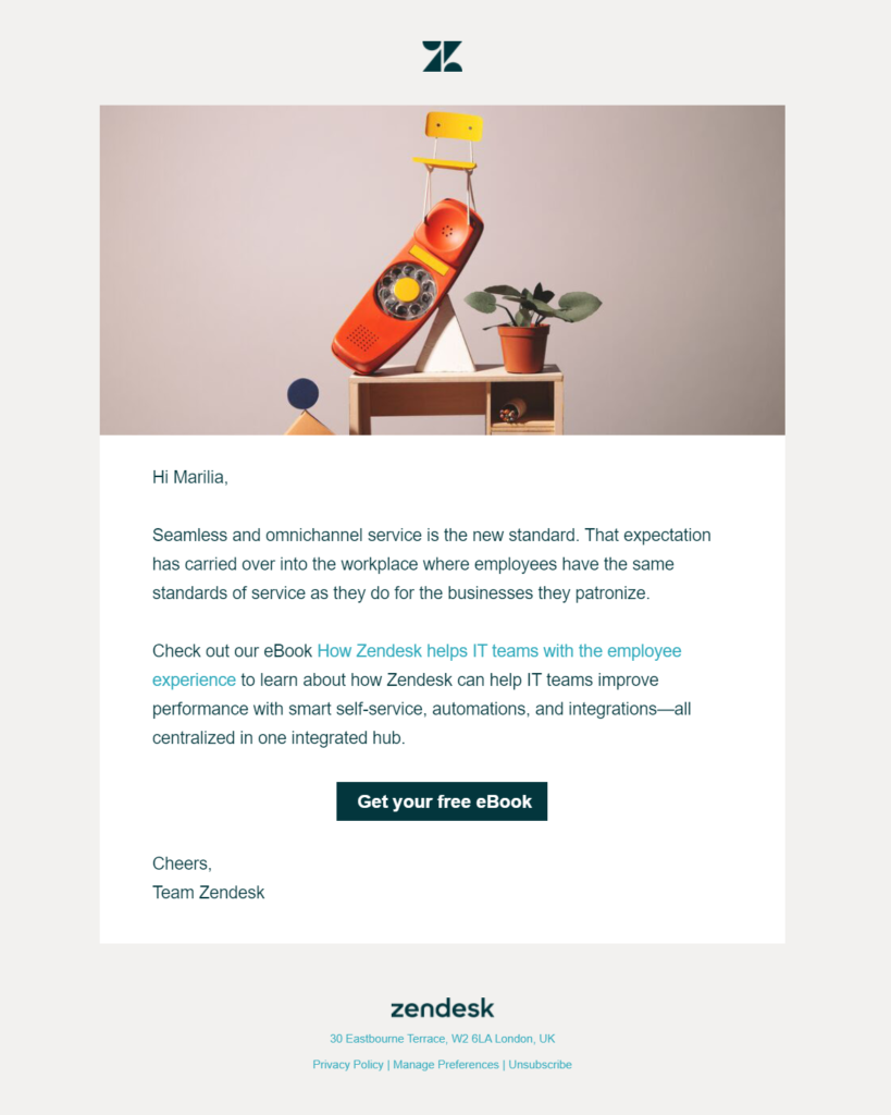 zendesk email example of ebook promotion
