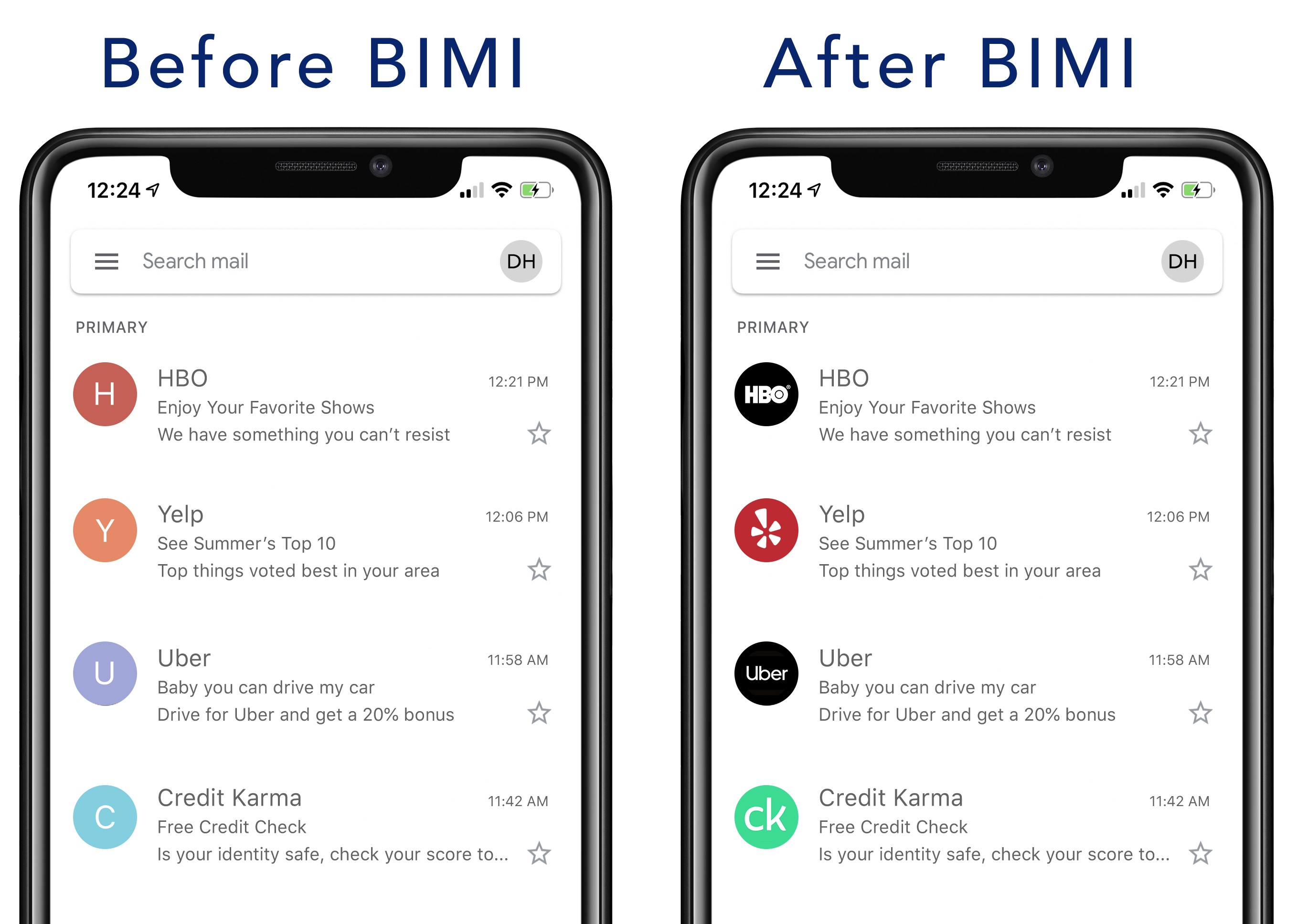 inbox before and after bimi 