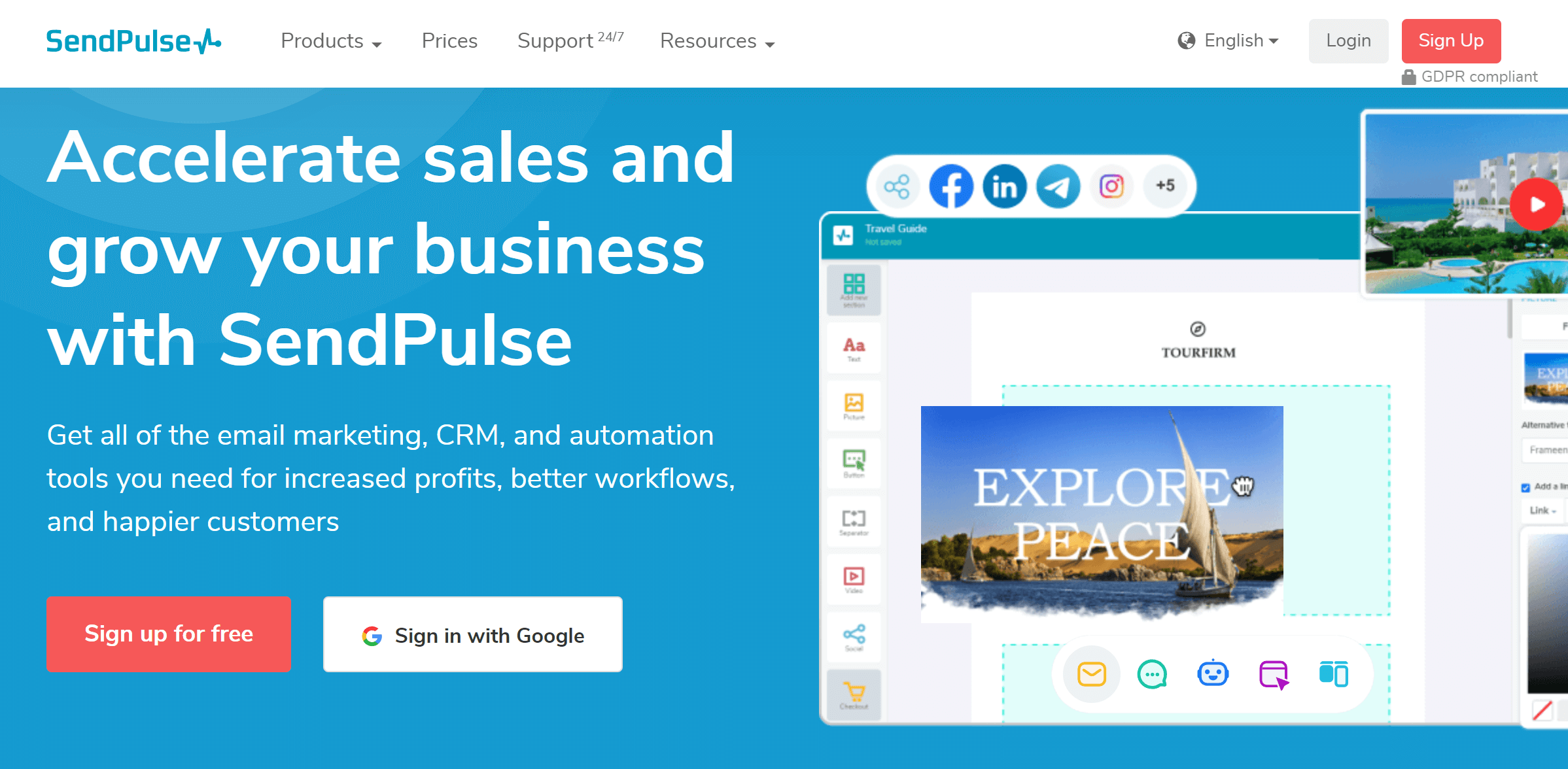 SendPulse free email tool