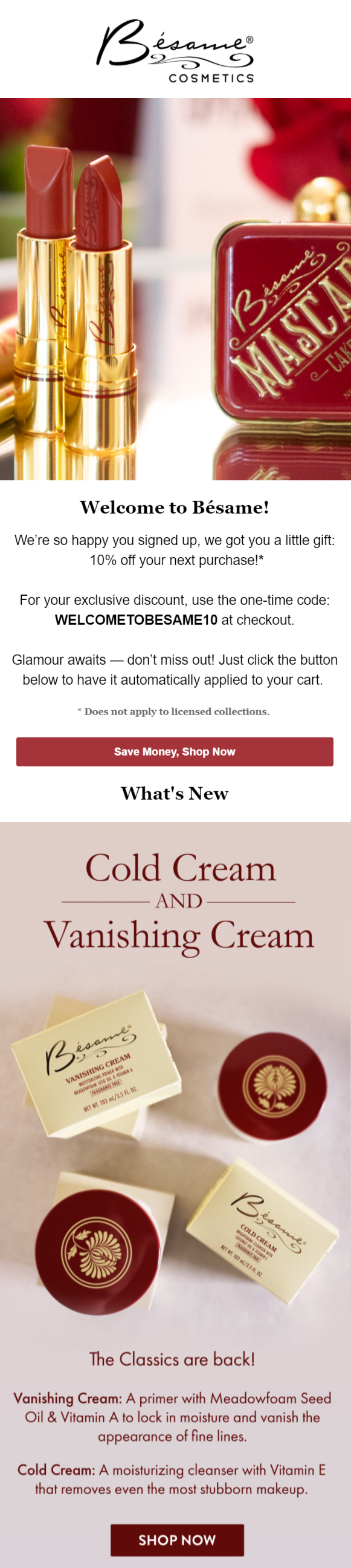 besame cosmetic welcome email marketing campaign example