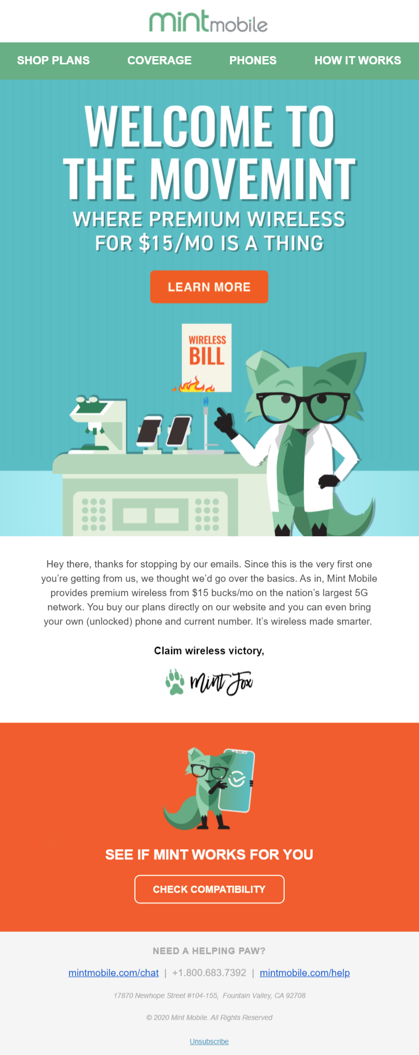 Mint Mobile email for welcoming new subscribers