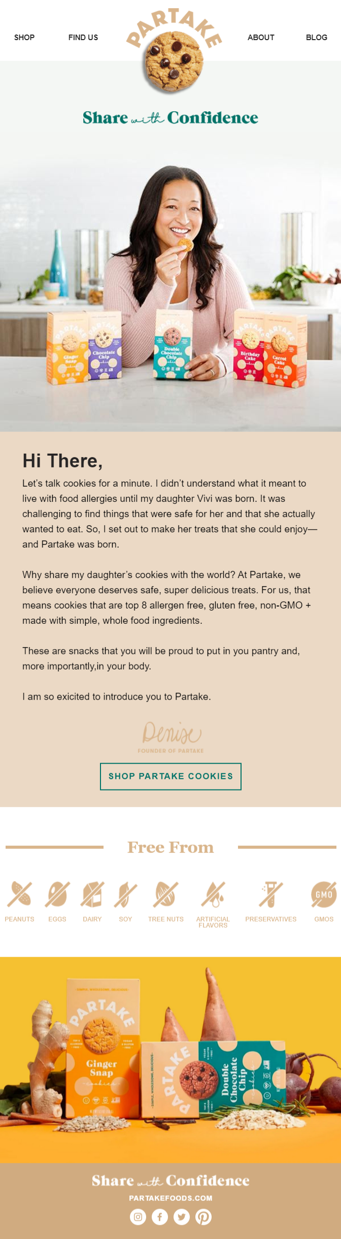 example of welcome email by partake