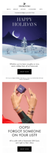 Christmas email campaign by Swarovski