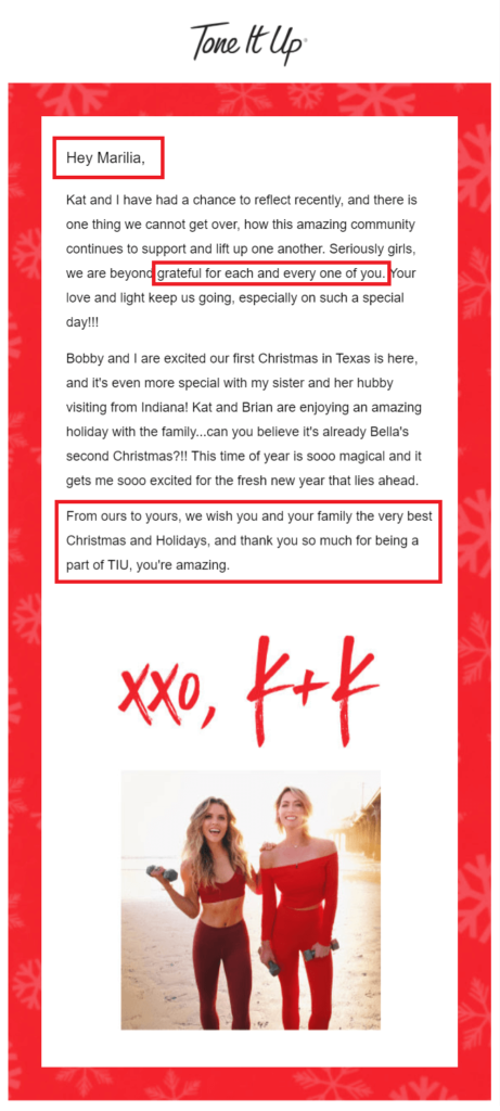 tone it up Christmas email