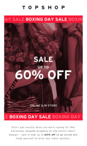 Topshop Boxing Day email campaign