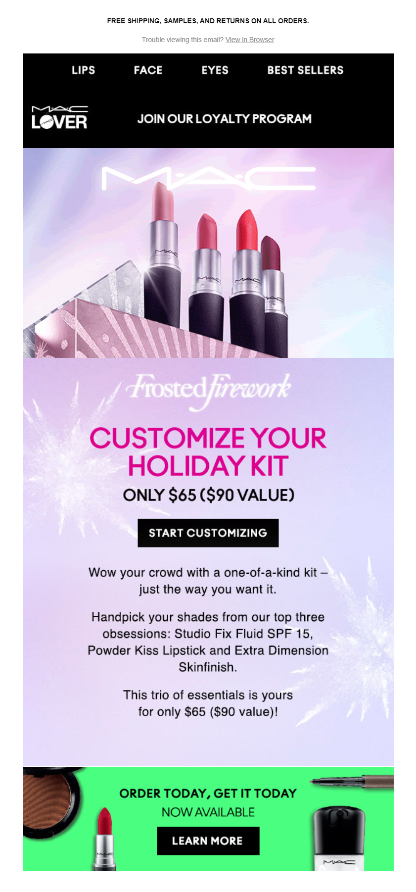 holiday email marketing example by mac