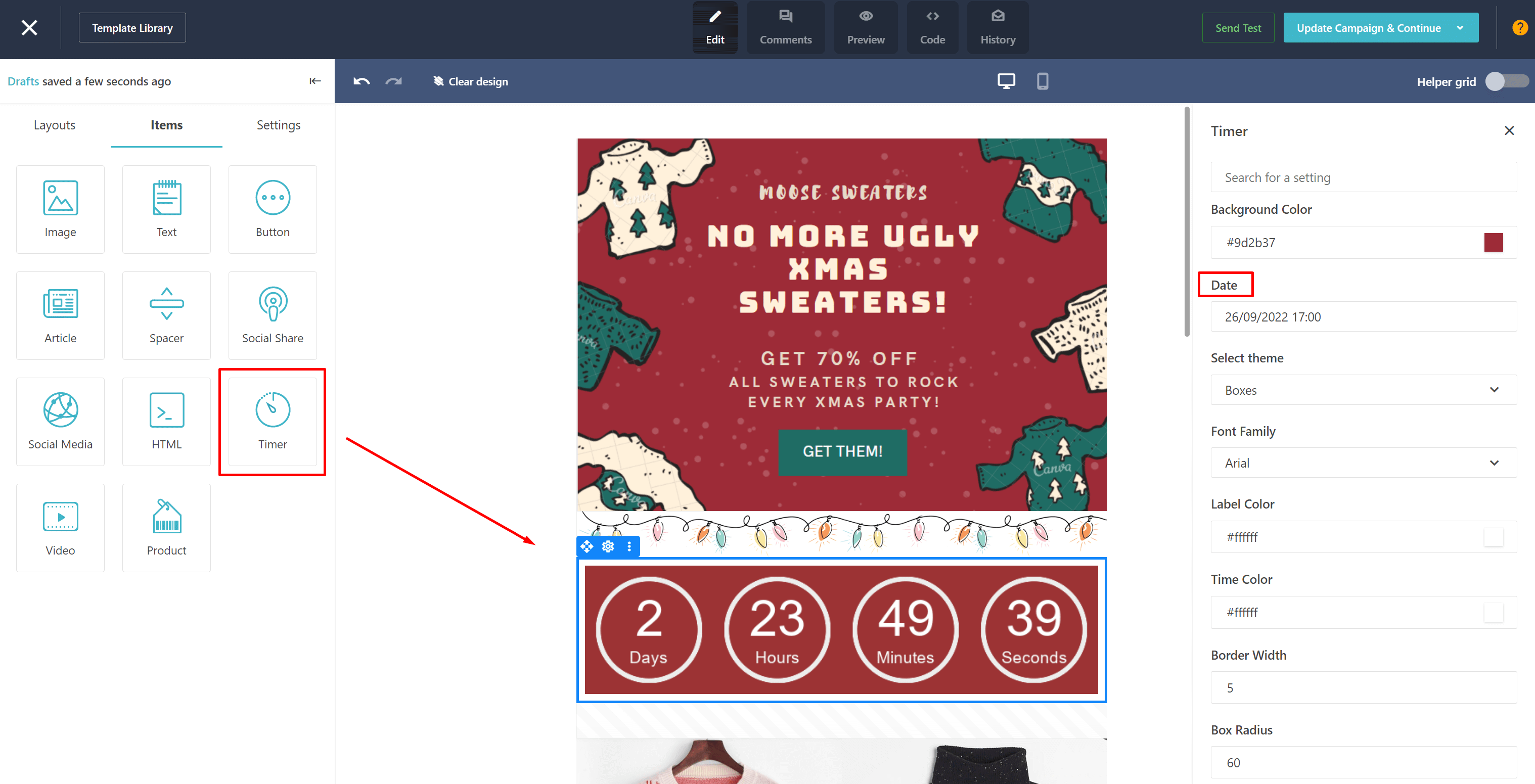 insert countdown timer on christmas email campaign