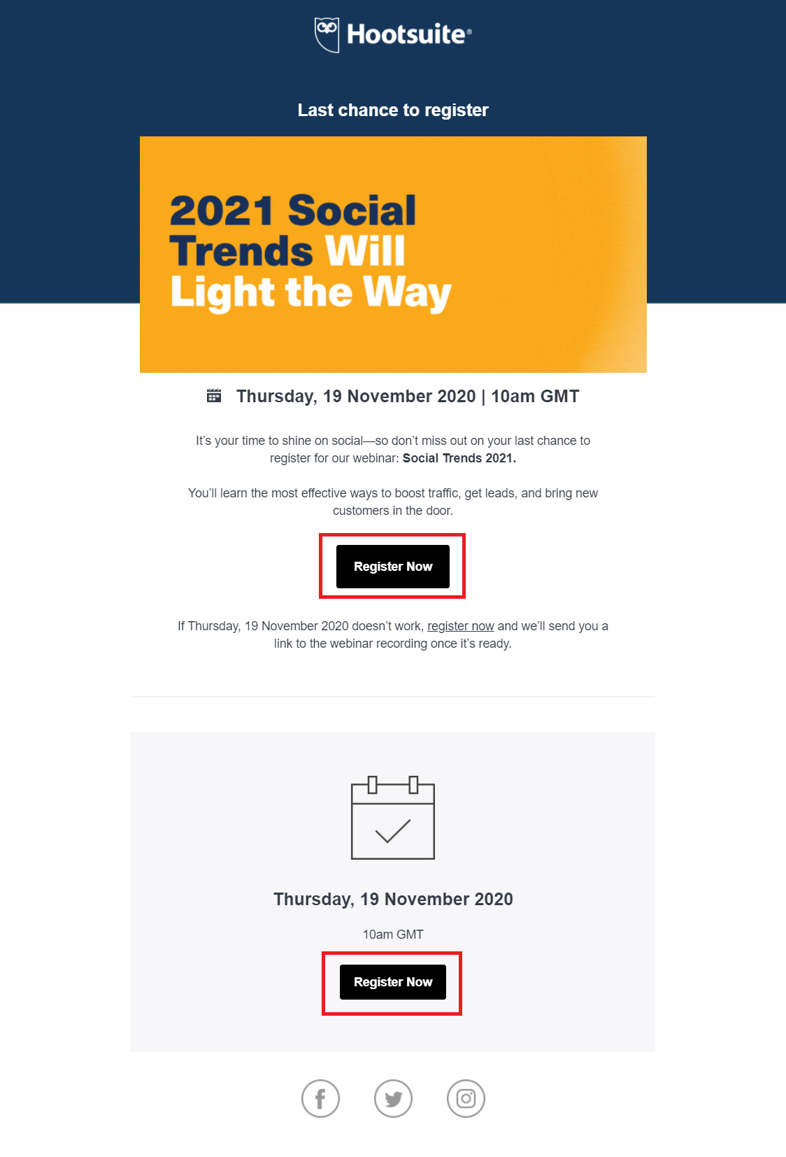 email marketing example to promote your webinar by hootsuite