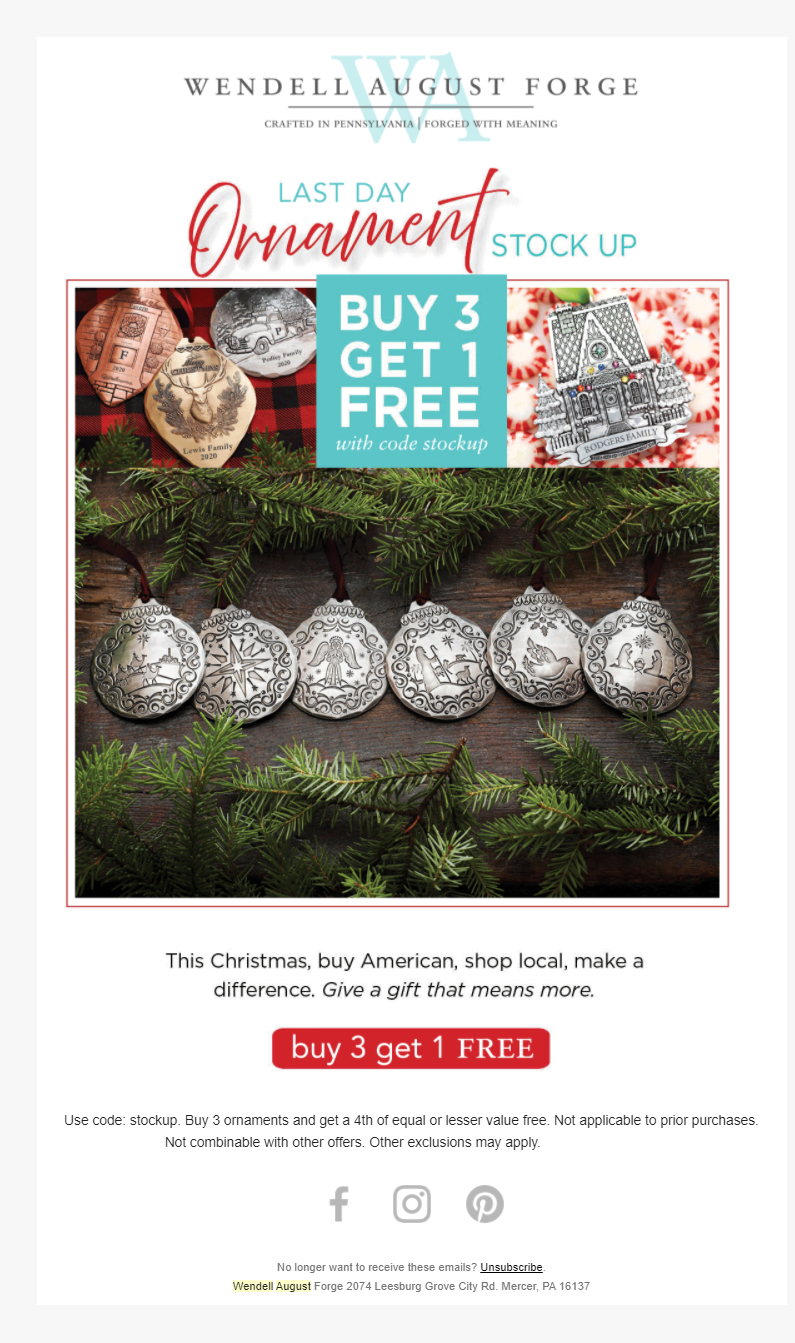 wendell august forge holiday email examples
