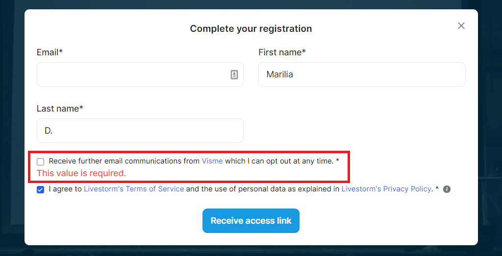 Visme on demand webinar form example