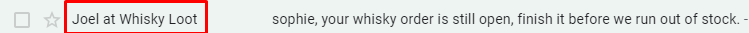 whisky loot sender name example for abandoned cart email