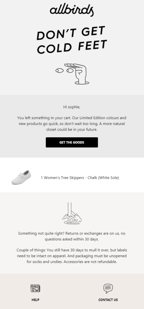 allbirds abandoned cart email