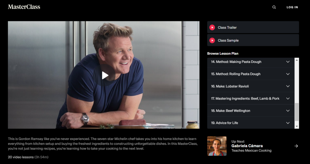 gordon ramsay course example on masterclass online learning platform