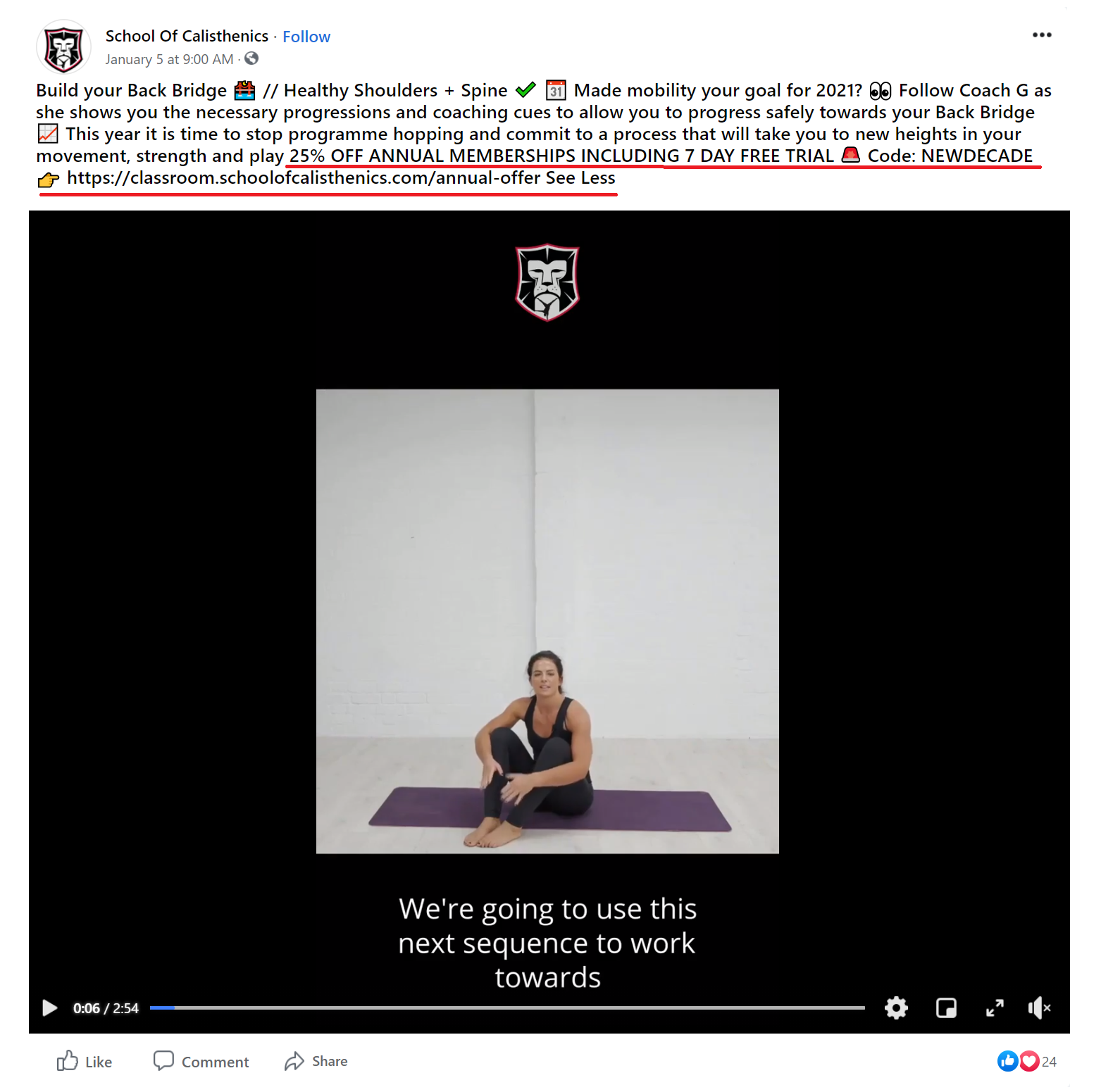 school of calisthenics facebook post example