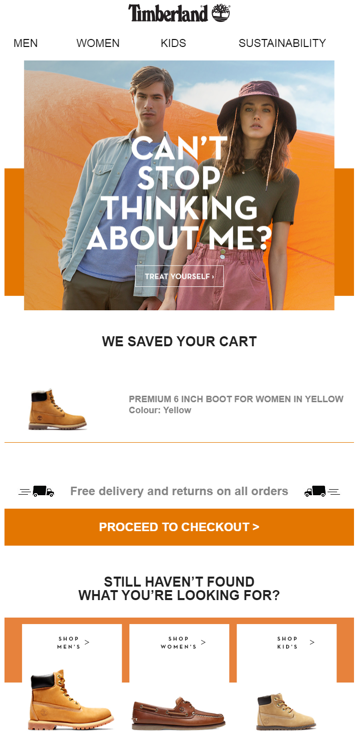  timberland abandoned cart email example