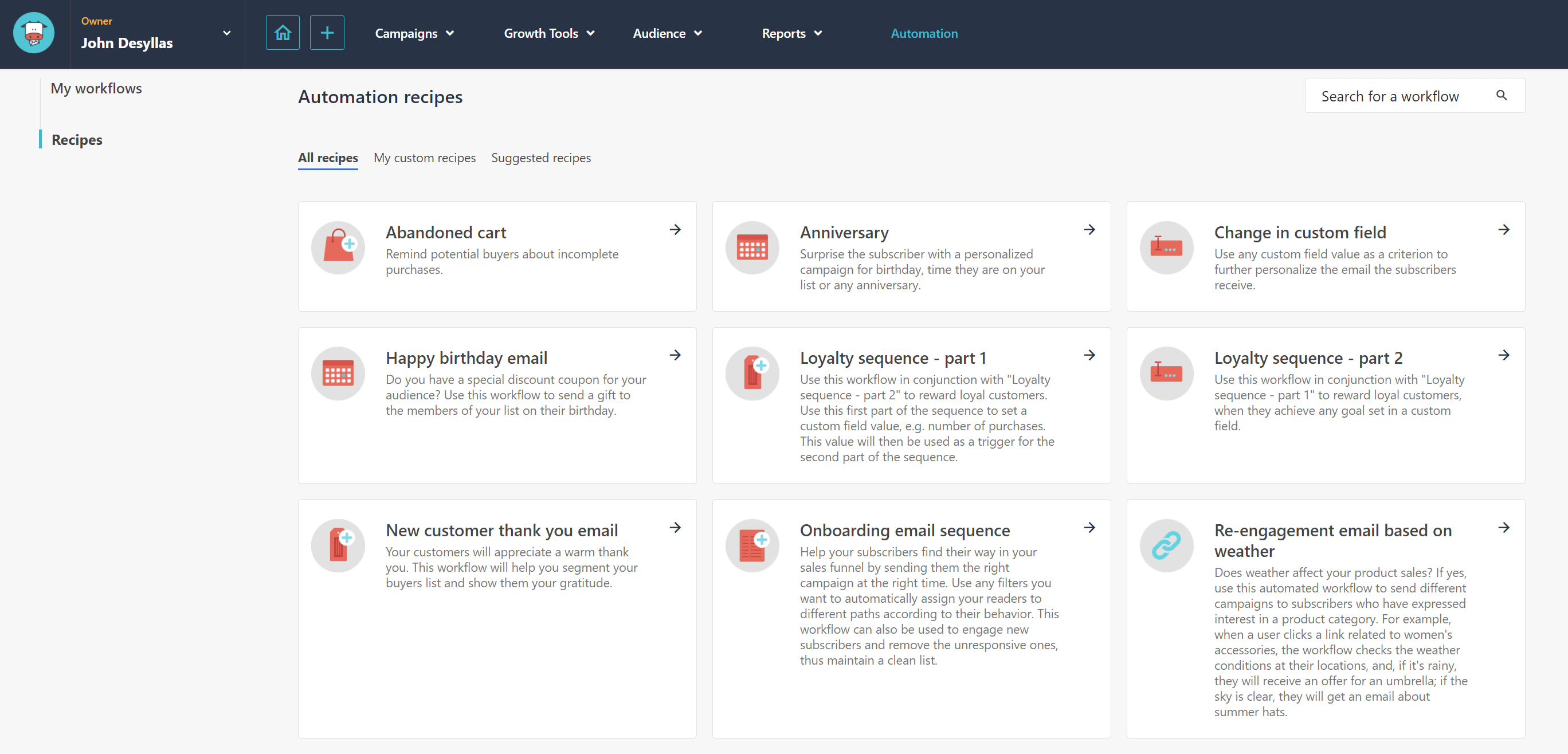 Moosend ready automation recipes