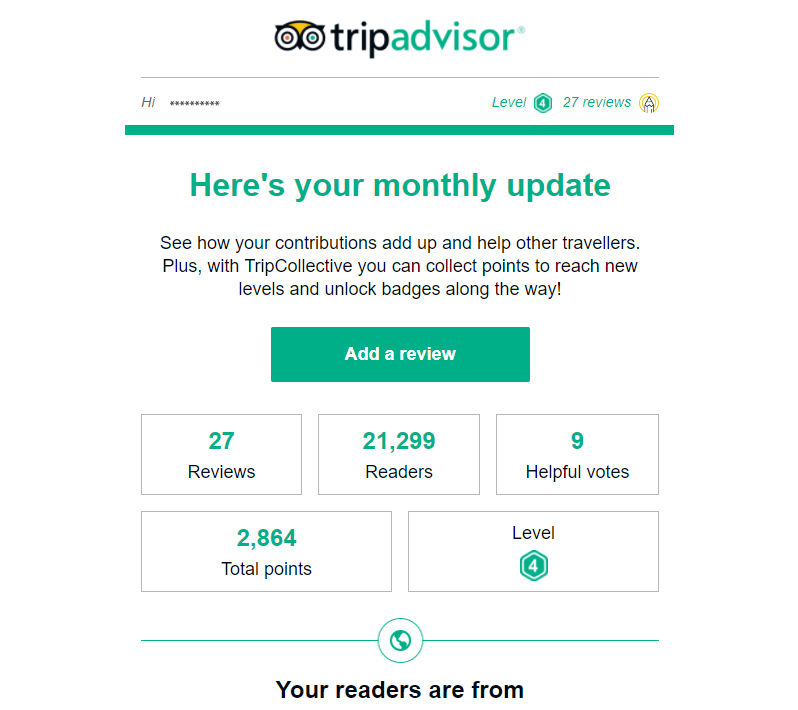 Tripadvisor automated update email example