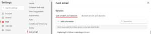the add sender to Safe sender list option in Outlook