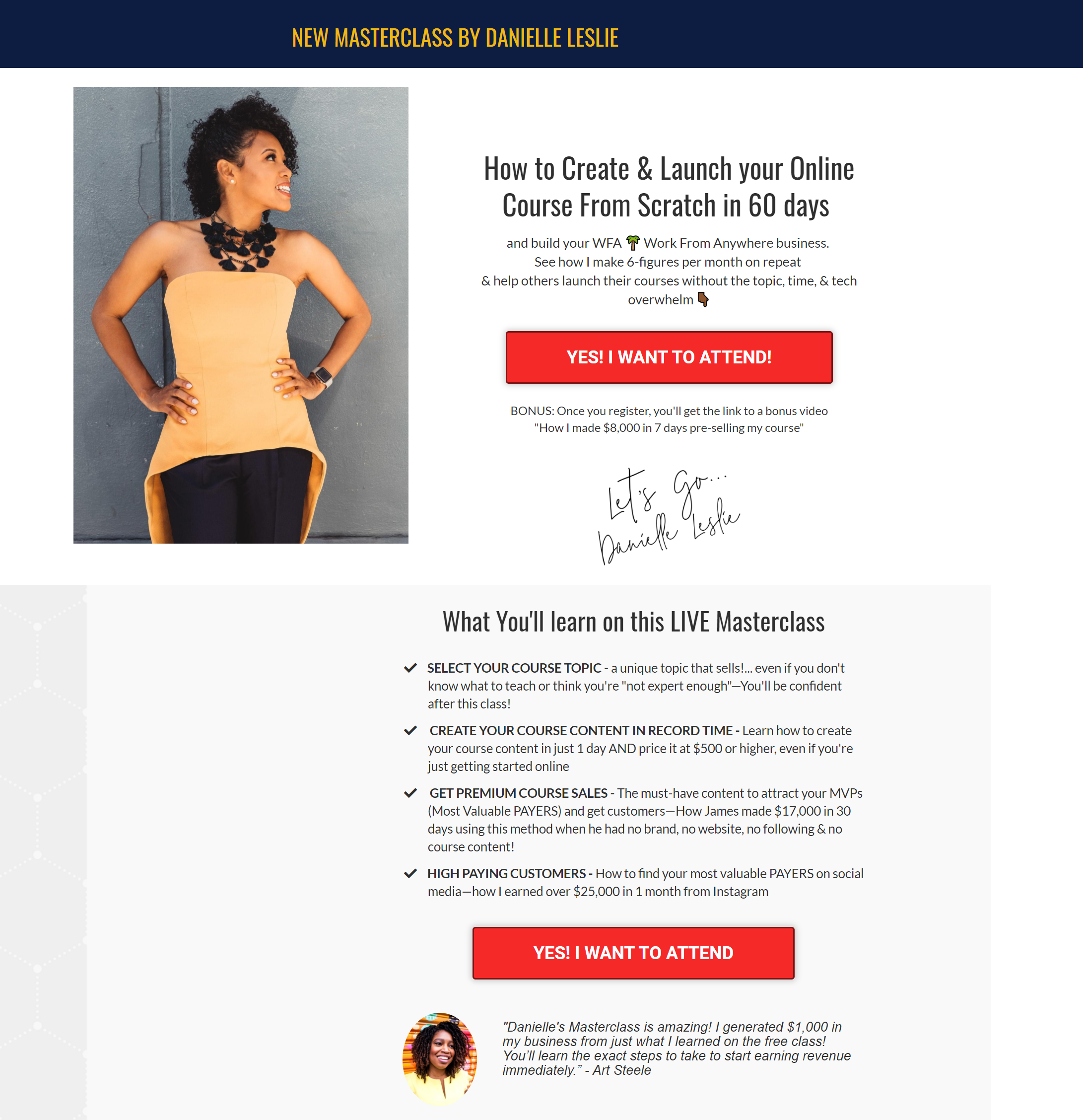 danielle leslie online course landing page 