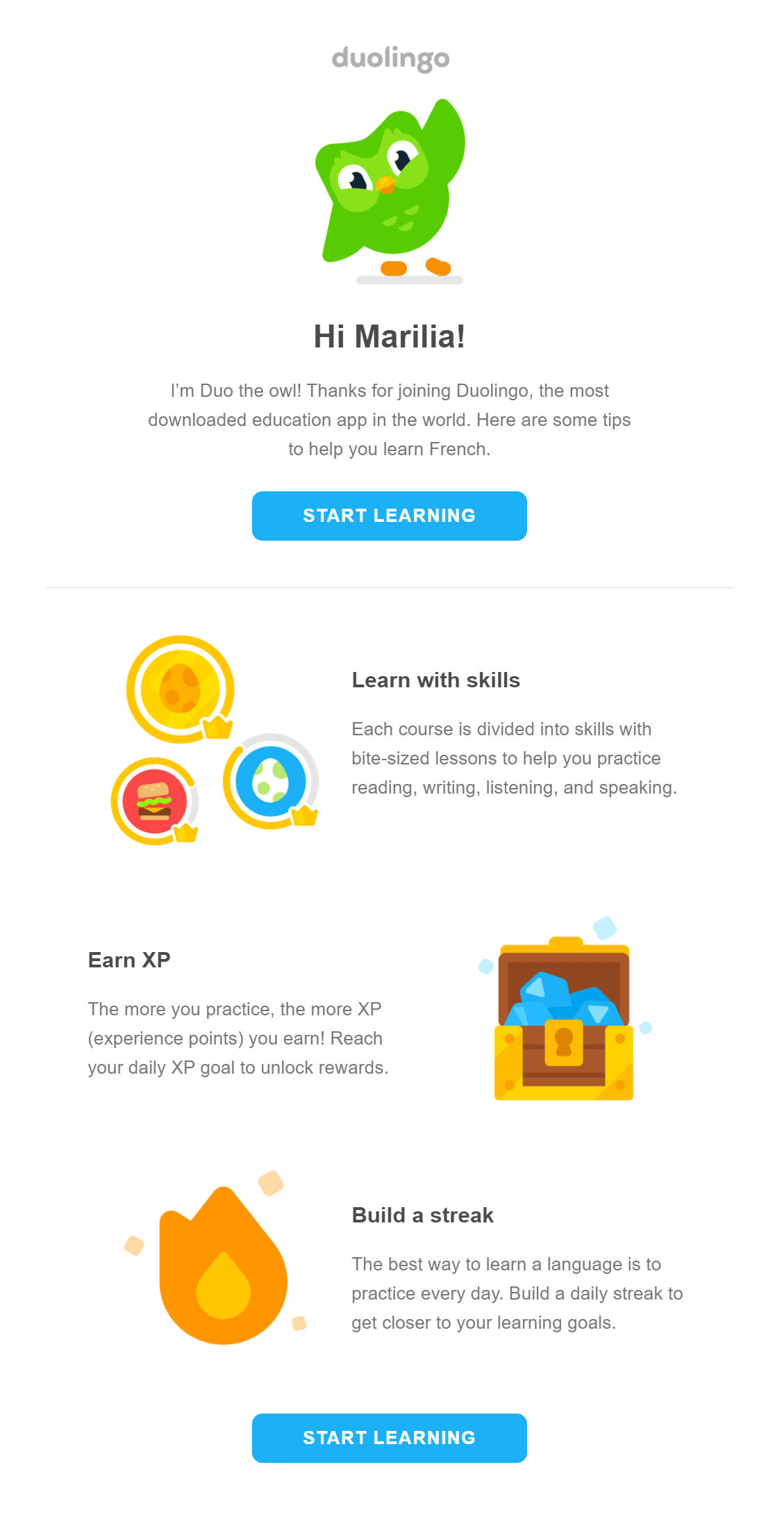Duolingo welcome message tips