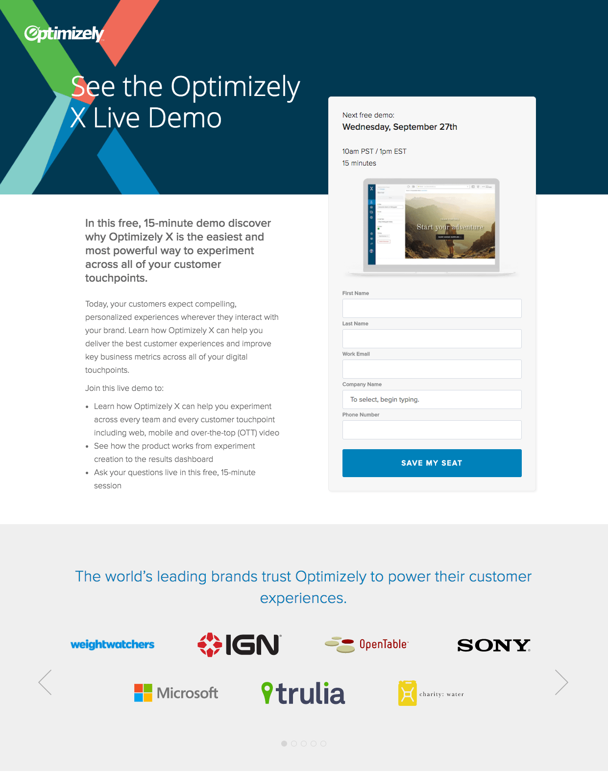 optimizely live demo page