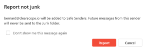 report not junk option for Hotmail/Outlook users