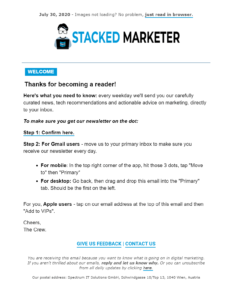 Stacked Marketer welcome email