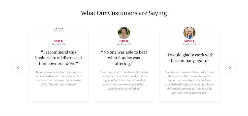 Sundae landing page testimonials