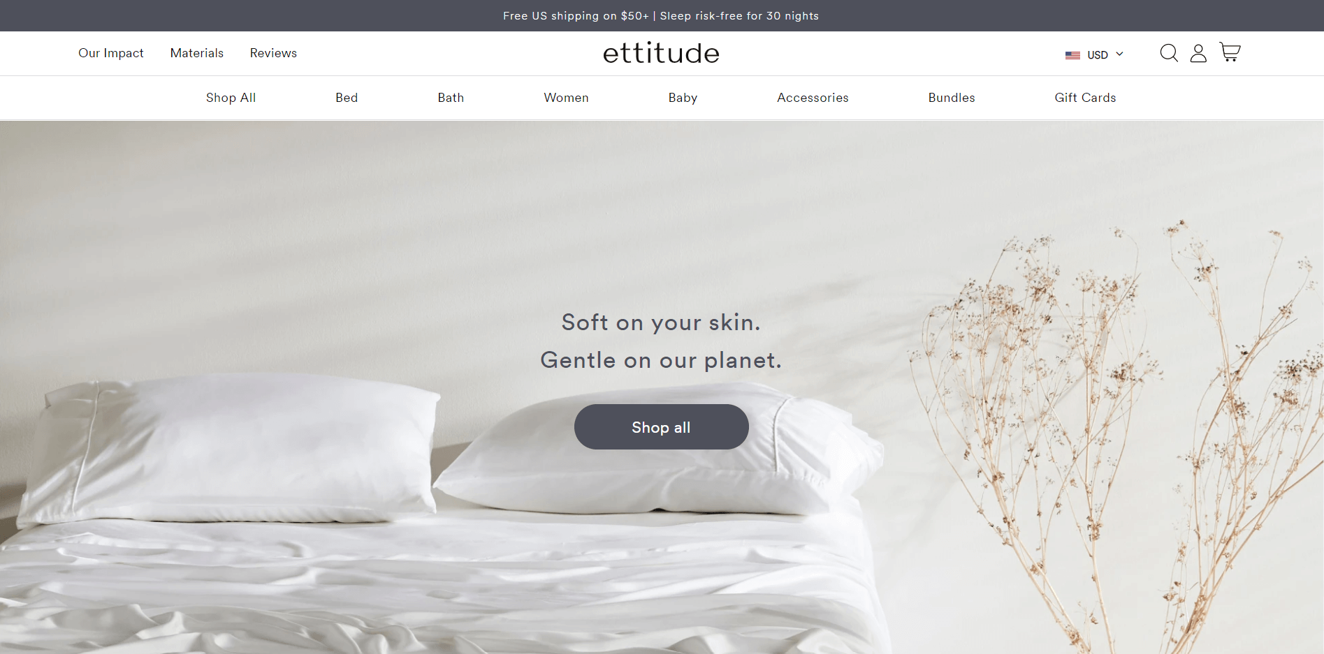 Ettitude's ecommerce site homepage