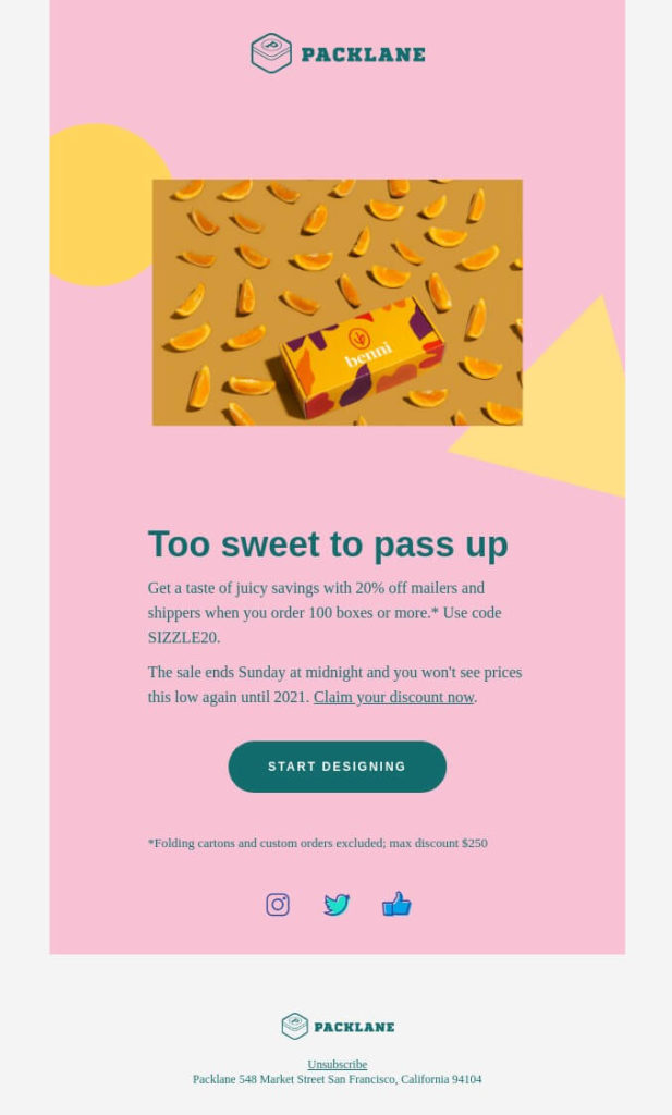 Newsletter example by Packlane