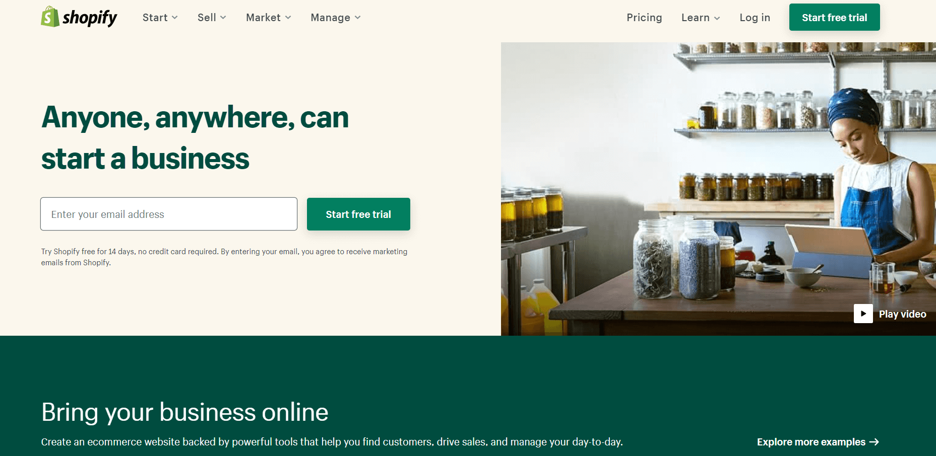 Shopify's homepage