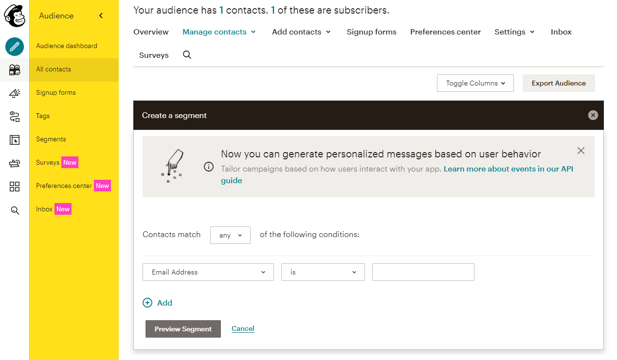 Mailchimp list management options