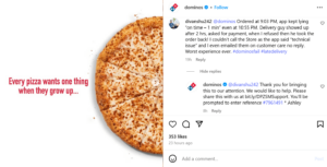 Domino's reply to negative comment on Instagram post