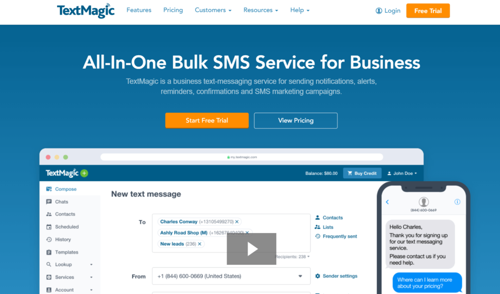 TextMagic sms marketing platform