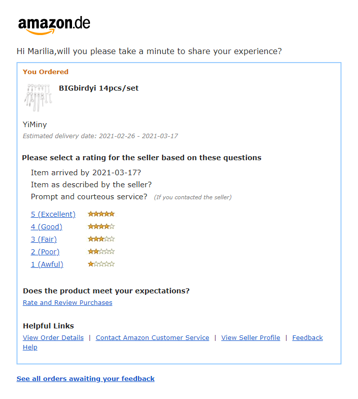 amazon customer feedback email