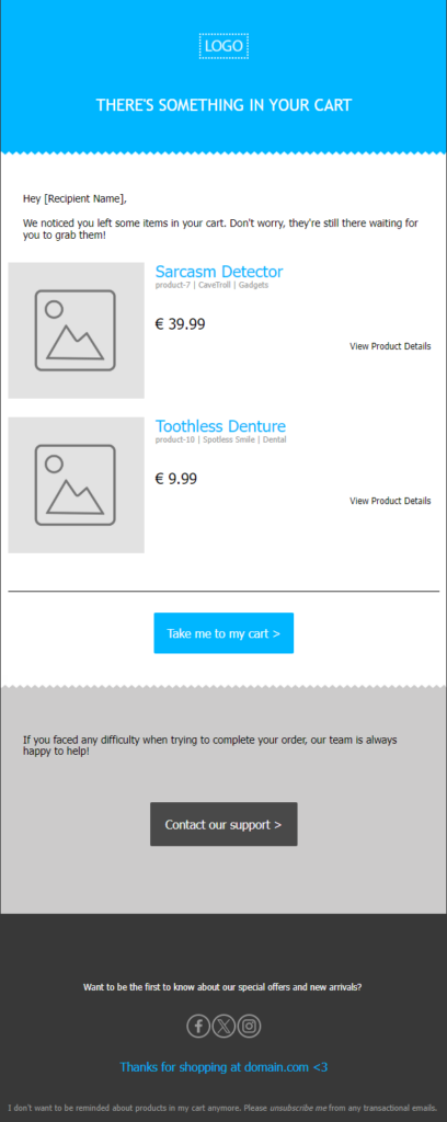 blue cart abandonment template