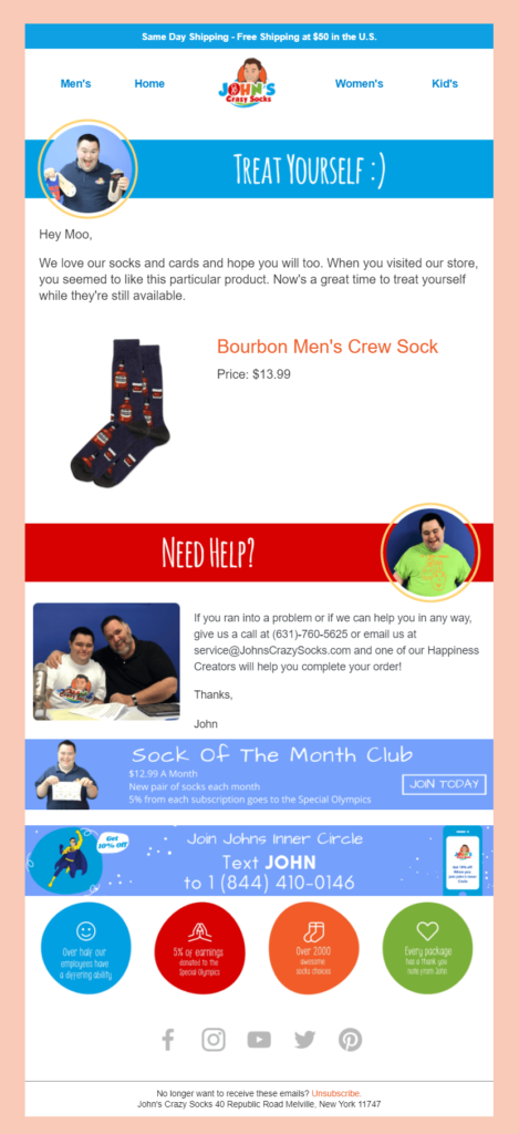 John's Crazy Socks cart recovery examples