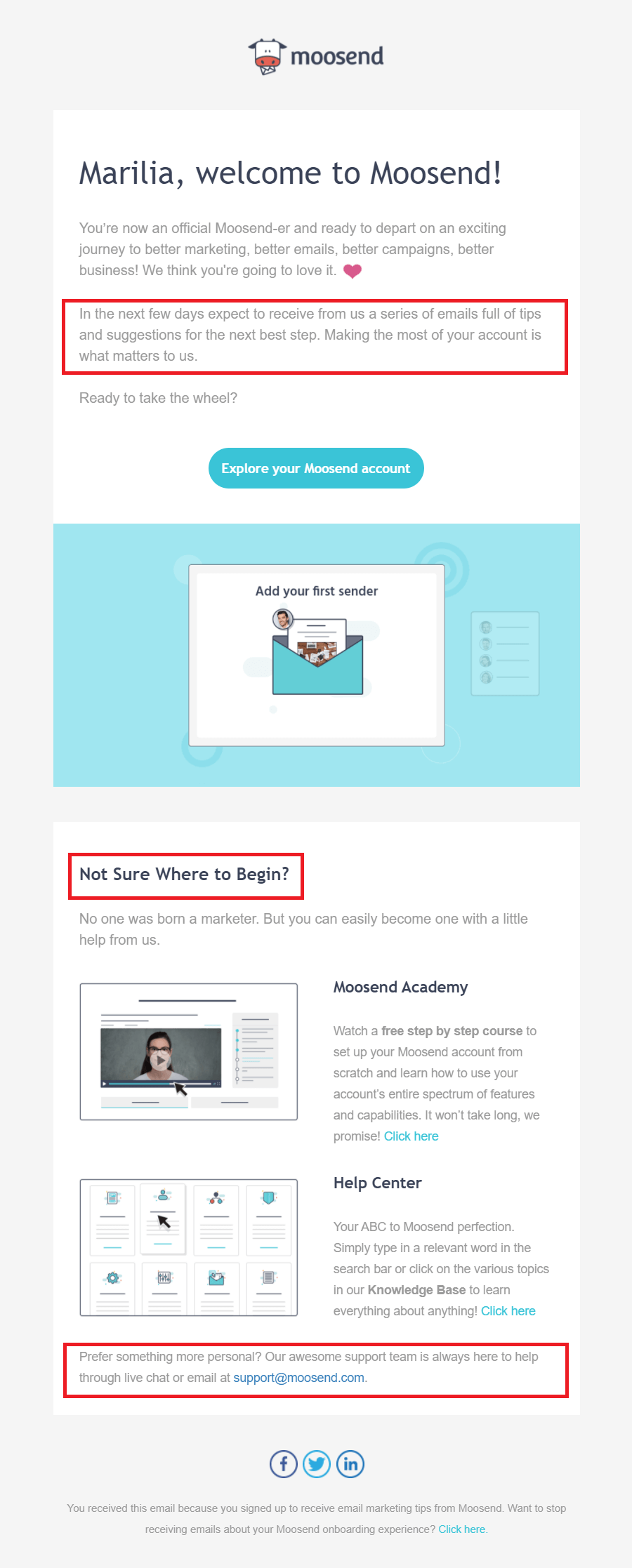 moosend welcome email