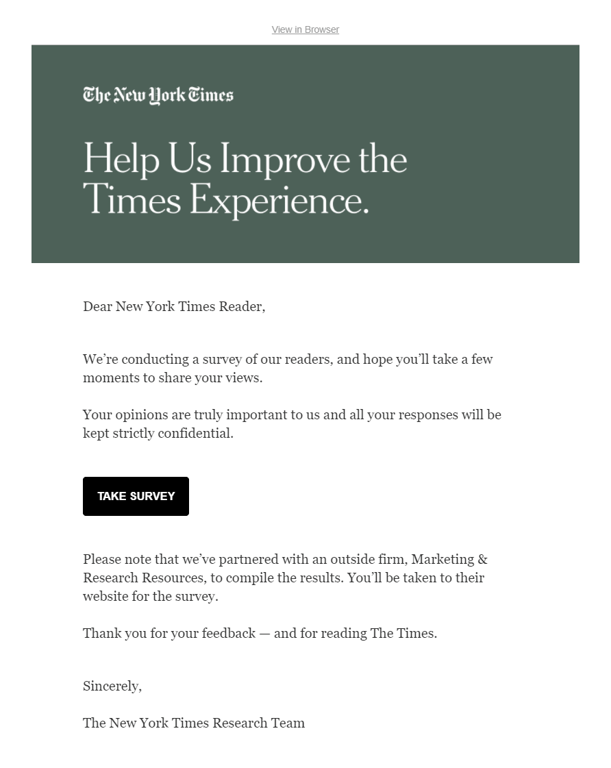 the new york times survey email for consumer behavior
