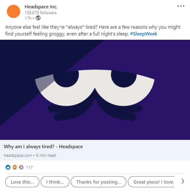 Headspace LinkedIn post