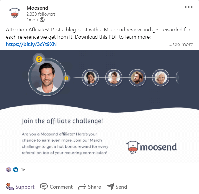 Moosend affiliate example