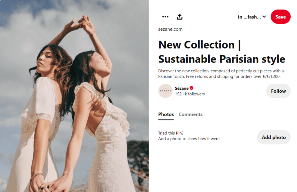 digital marketing pinterest example Sezane