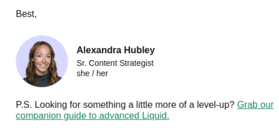 simple email signature with CTA