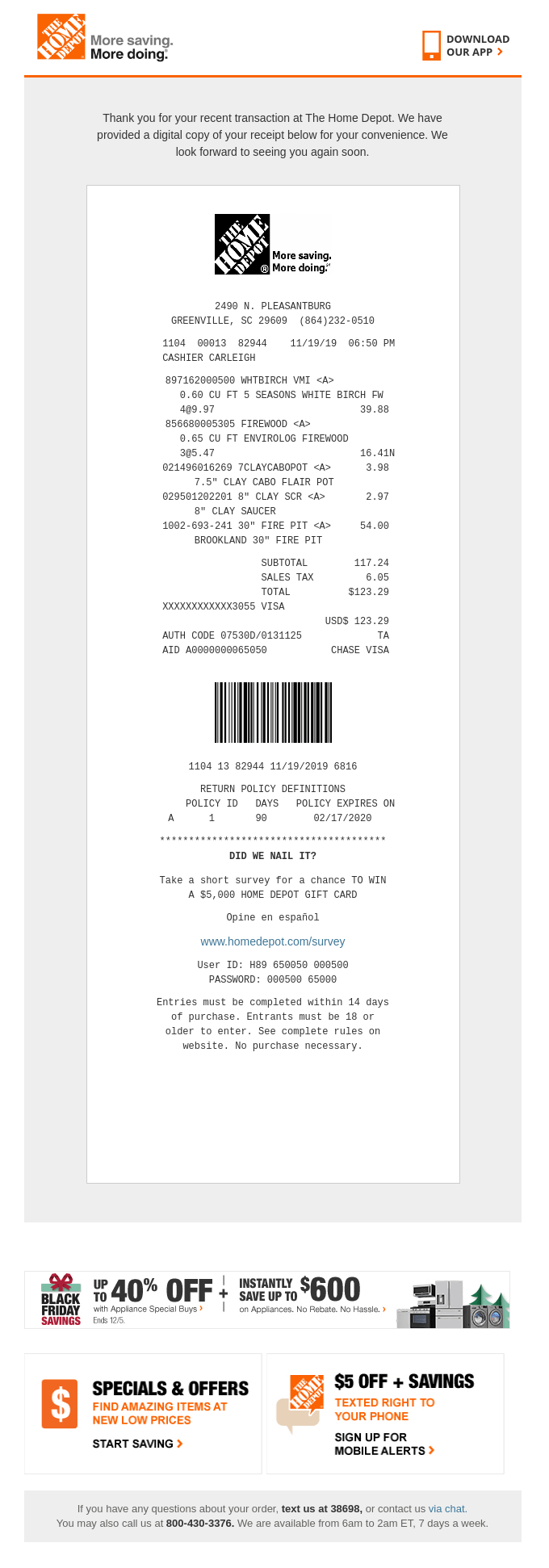 home depot purchase receipt