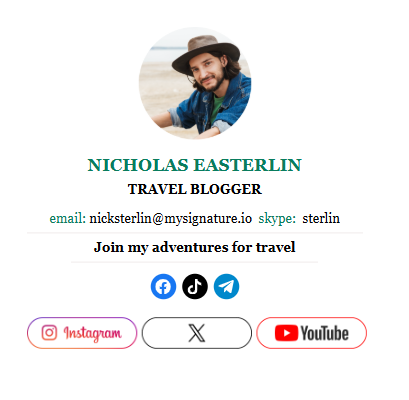 travel blogger email signature template by mysignature.io