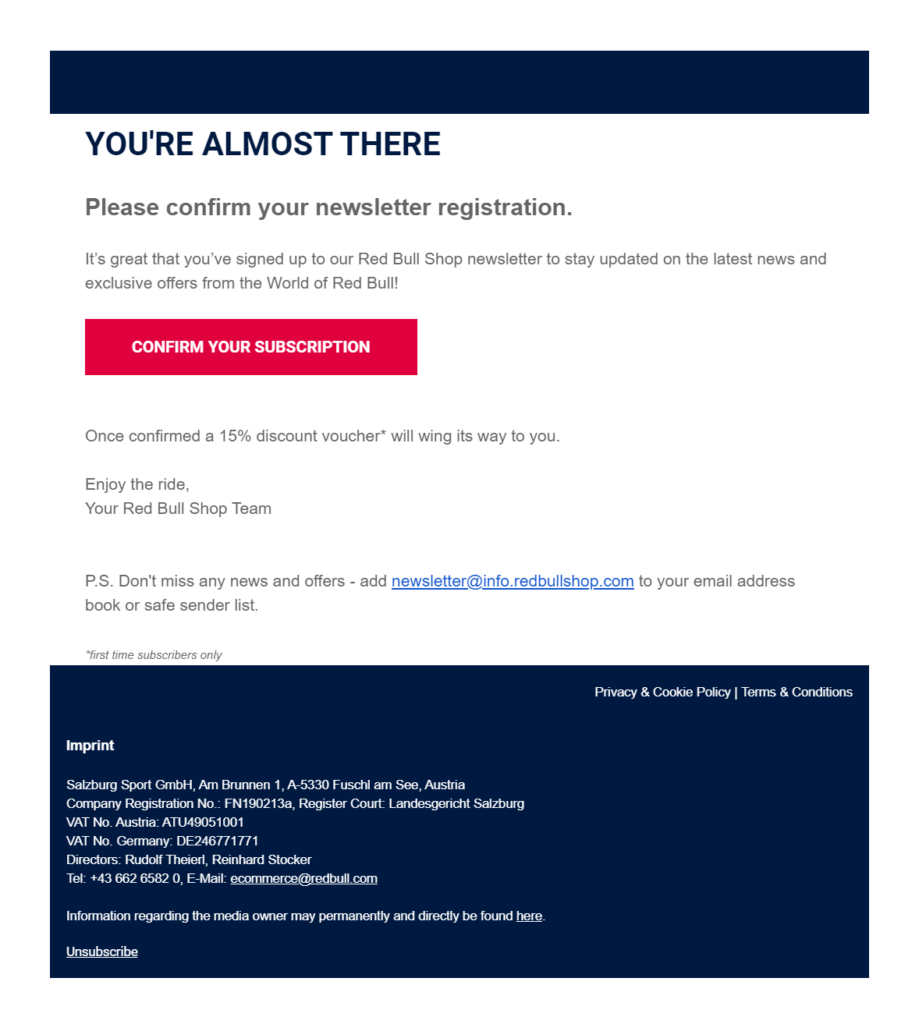 Red Bull transactional email