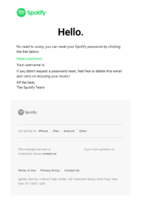 Spotify password reset email example