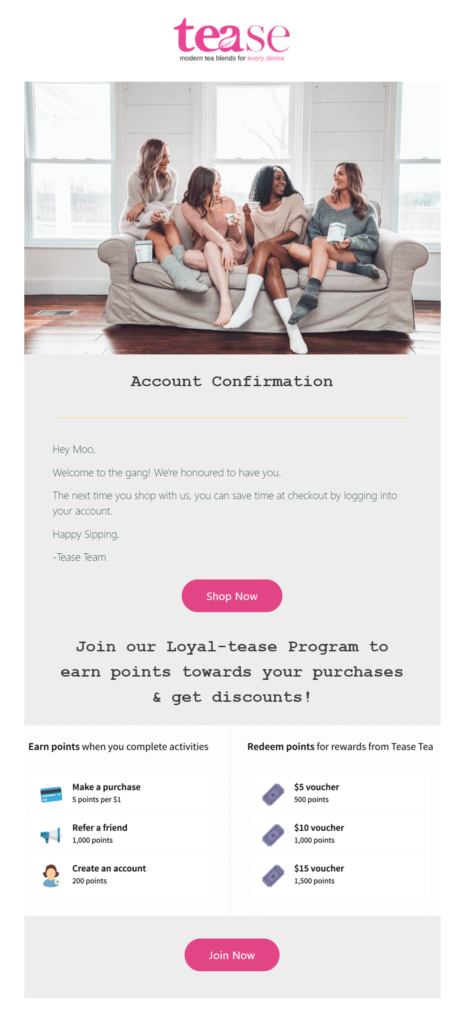 Tease account confirmation email