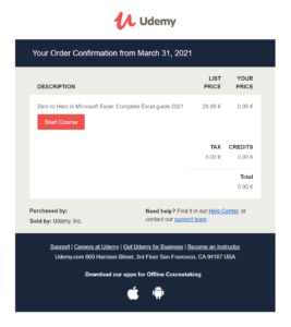 Udemy order confirmation email