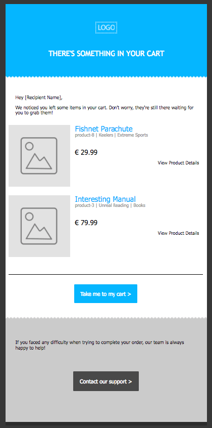 cart recovery email design